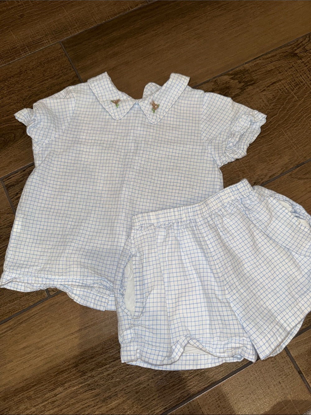 Two-Piece Short Set in Light Blue Grid